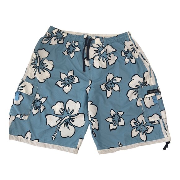 Pacific & Co. Blue Hibiscus Floral Mens Swim Trunks XXXXL Polyester - Picture 2 of 14